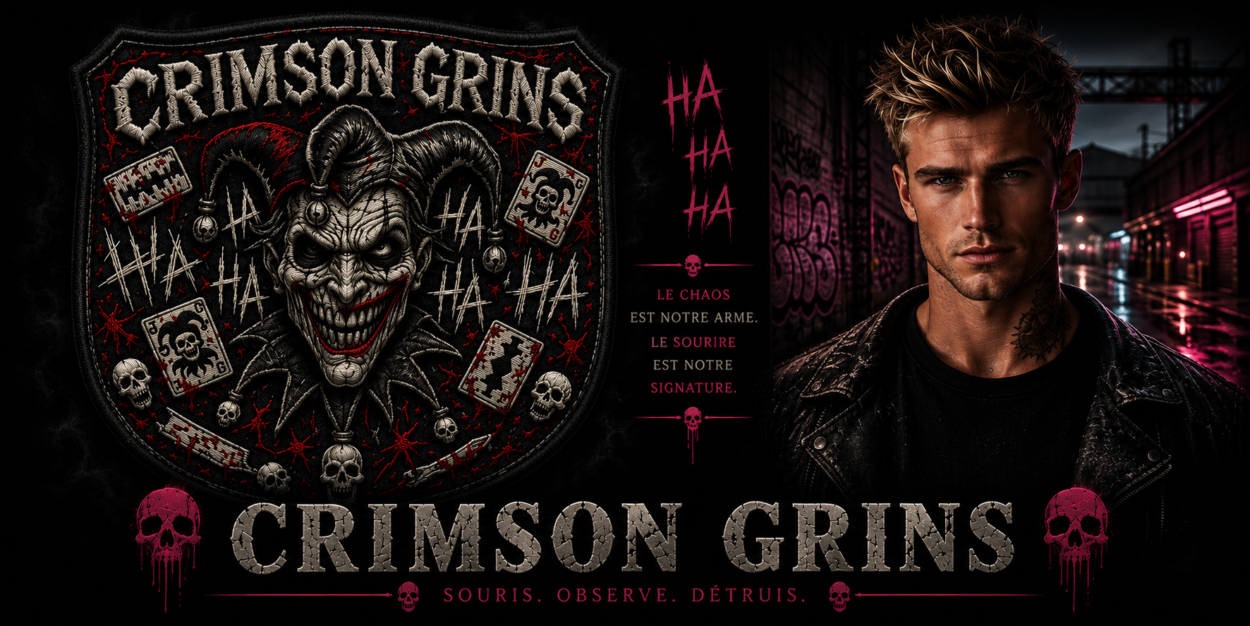 Crimson Grins, Jules Grins et emblème du gang